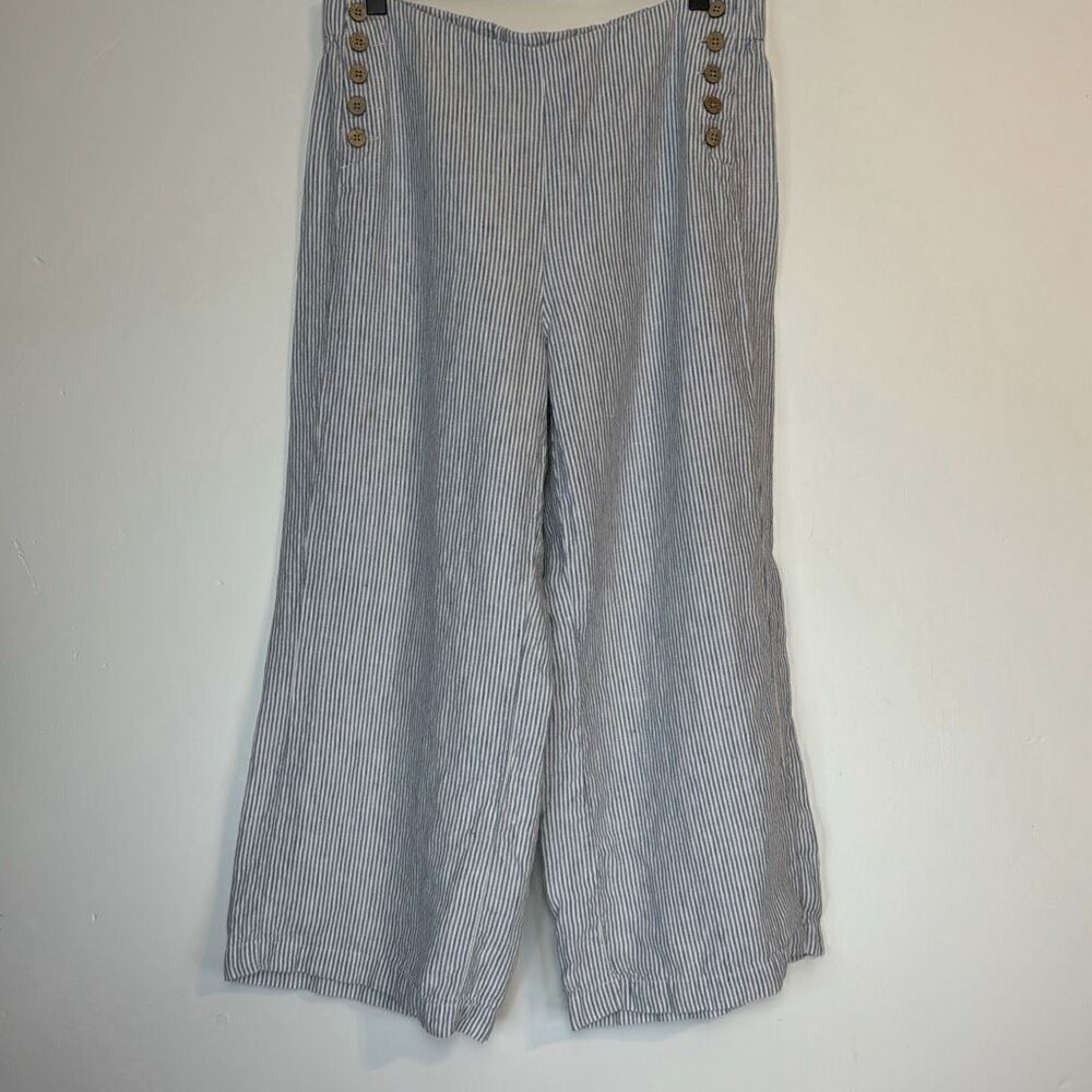 J. Jill Stripe Wide Leg Linen Pant S Petite